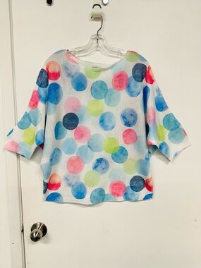 Via Vitale Polka Dot Knit Top Dolman Italy Artsy Colorful Summer Large XL